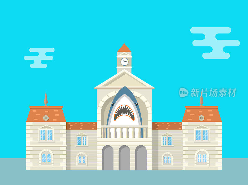 市政厅或政府机构与腐败的市长代表的鲨鱼