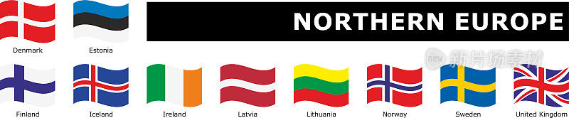 在北欧设置有名字的波浪旗