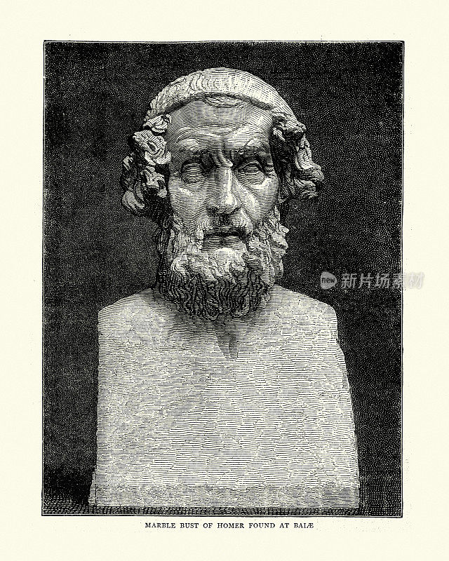 在古希腊《伊利亚特》和《奥德赛》的作者拜埃发现的荷马的大理石半身像