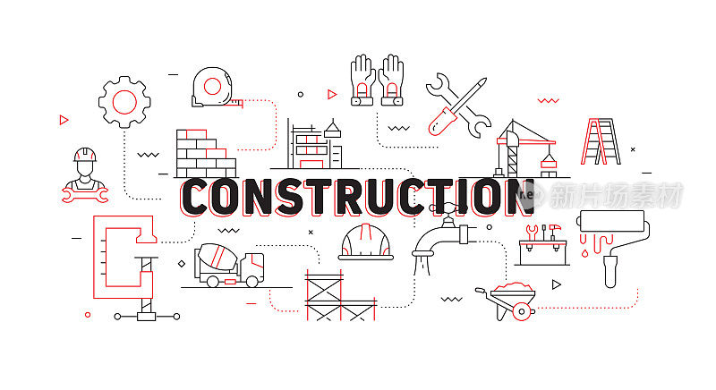 建筑行业相关的现代线条风格矢量插图