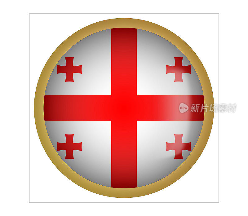 格鲁吉亚3D圆形国旗按钮图标与黄金框架