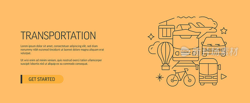 交通相关网站横幅线风格。现代设计矢量插图的网页旗帜，网站标题等股票插图
