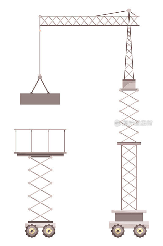 成套起重机，剪刀式起重起重机，工程车辆对象，重型设备，机械