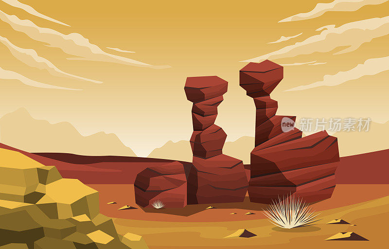 地平线天空美国西部岩石悬崖广阔的沙漠景观插图