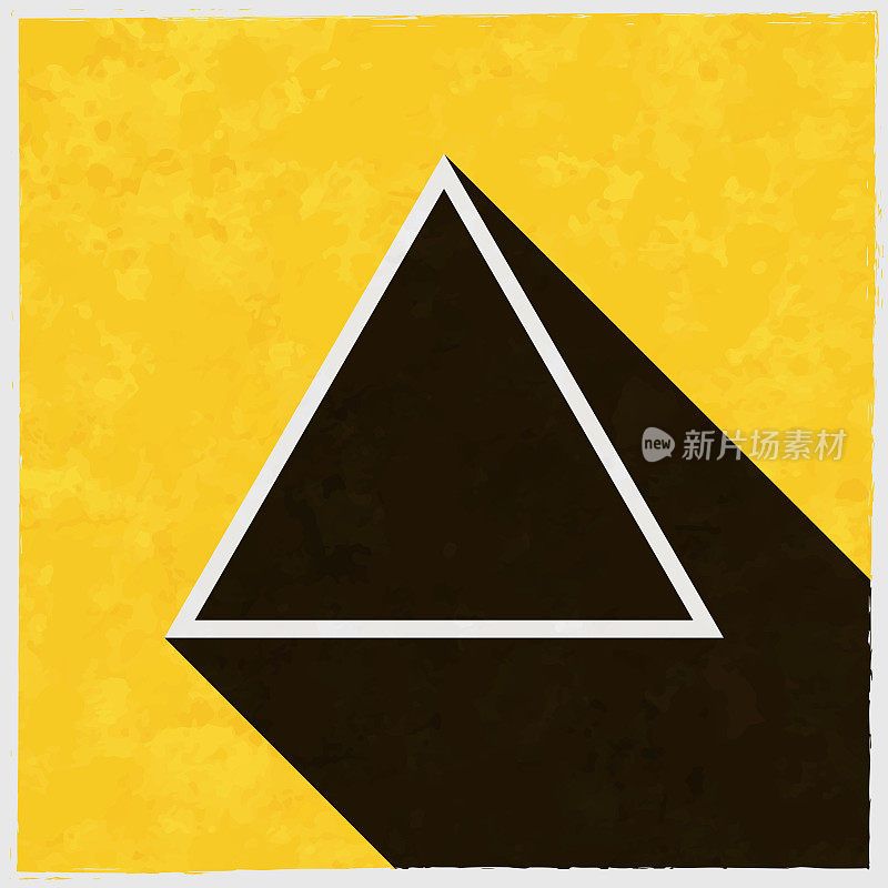 三角形。图标与长阴影的纹理黄色背景