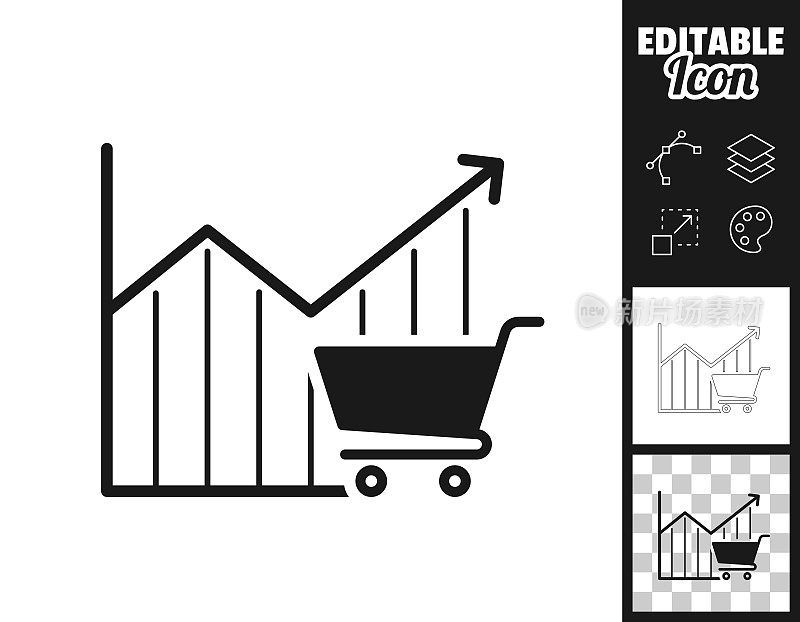 增长图表与购物车。图标设计。轻松地编辑