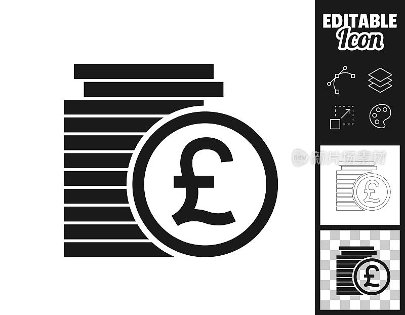 英镑硬币堆栈。图标设计。轻松地编辑