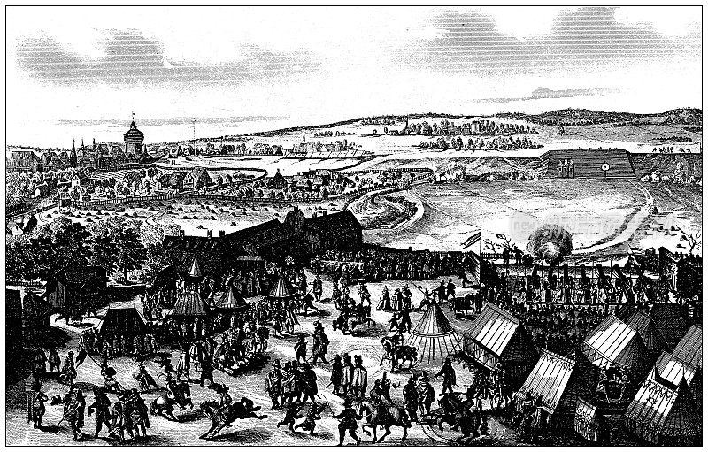 古董雕刻插图,文明:传统节日,纽伦堡,1614