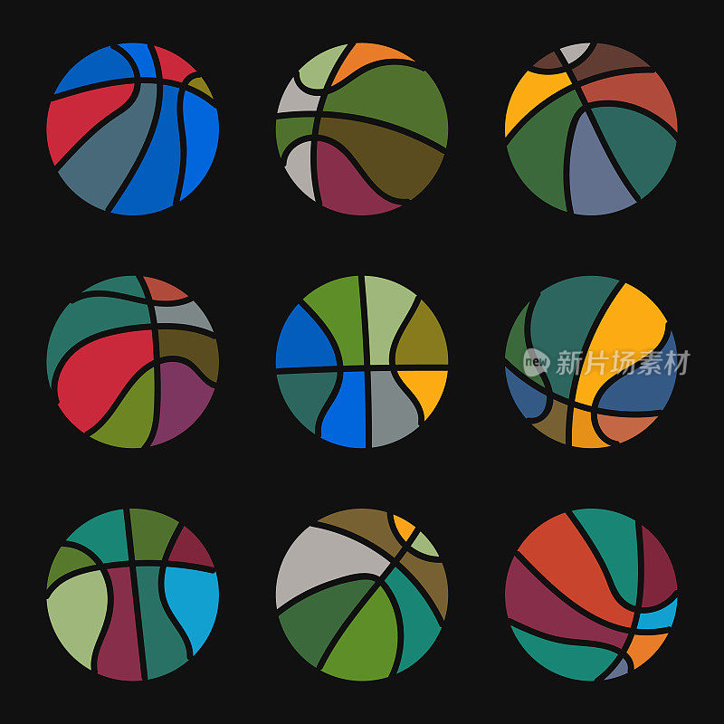 矢量颜色篮球极简图标插图集合
