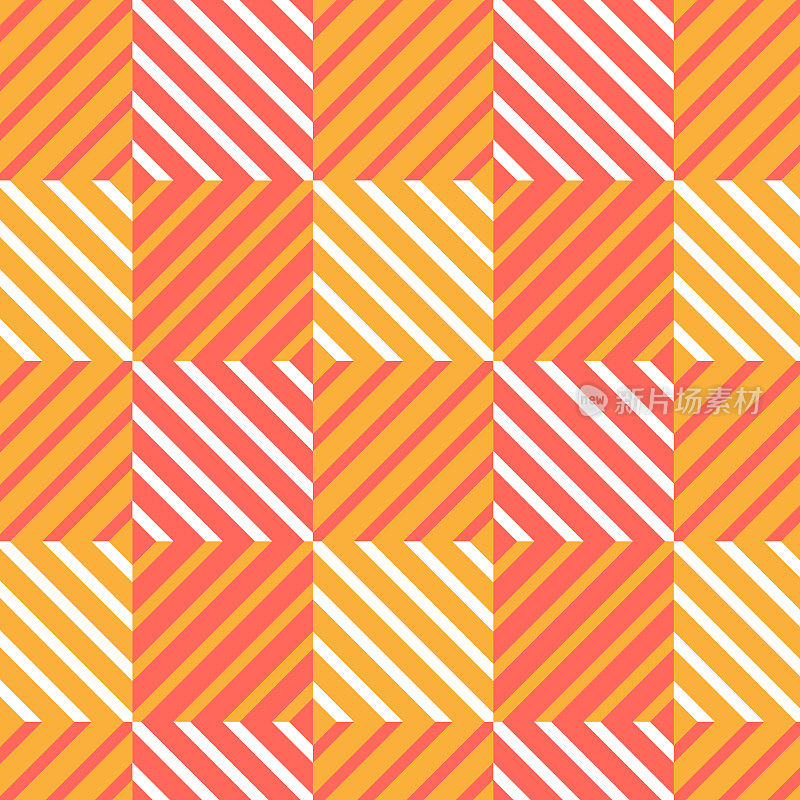 格子无缝图案与方形。矢量织物打印模板。苏格兰风格的格子装饰。几何条纹地毯背景。方格红，白色和橙色的背景。