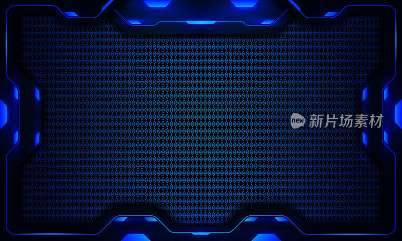 霓虹边框未来科技游戏背景，抽象蓝色灯光创意黑暗背景