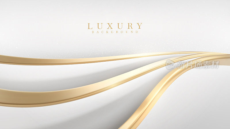 白色奢华背景配合金色曲线线条元素和闪闪发光的灯光效果装饰。