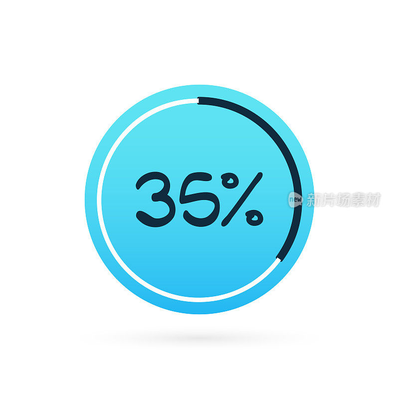35%的图表。矢量百分比信息图元素。蓝色圆圈孤立图标。签收下载，增长，进度，业务，财务，设计