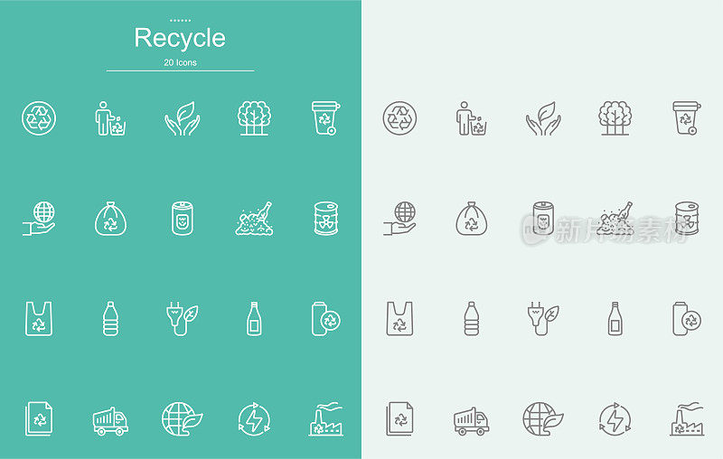 回收，回收，生态，绿色思想，废物和环境线图标