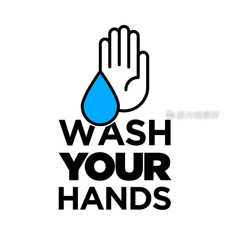洗手。关于冠状病毒或covid-19病媒的警告标志。