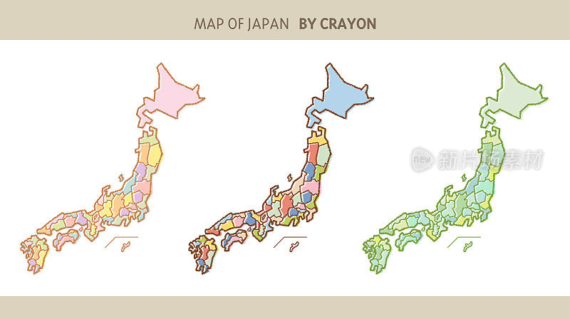 用蜡笔手绘的日本地图
