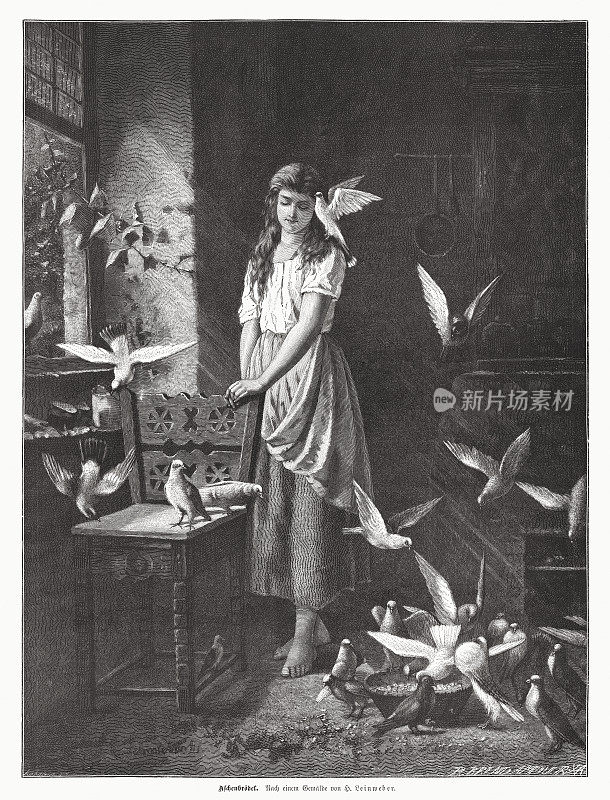 《灰姑娘》(格林童话)，木版画，出版于1885年