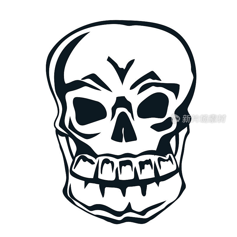 诡异的人类头骨为万圣节黑白单色矢量。