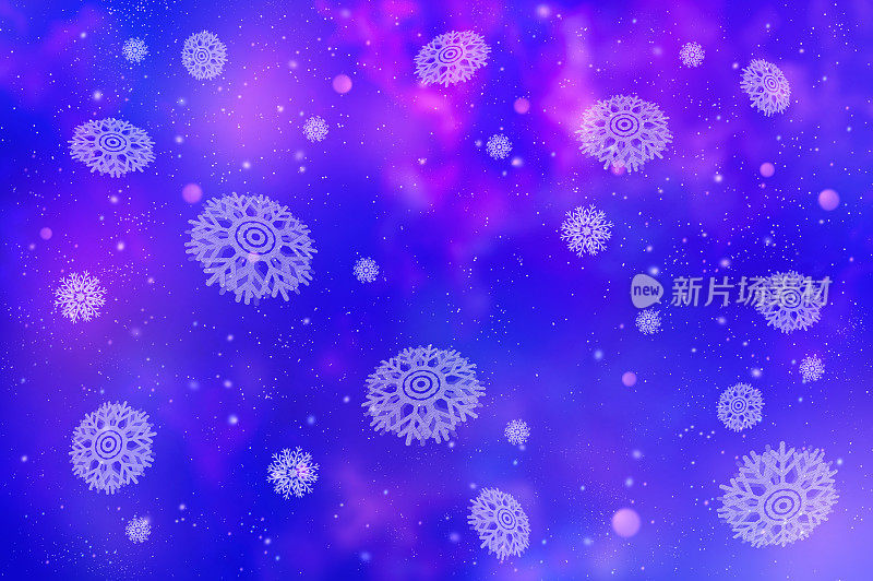 清晰的雪水晶和星星在宇宙背景插图
