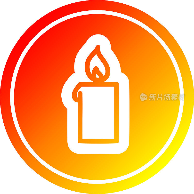 燃烧的蜡烛圆形图标与温暖的梯度完成
