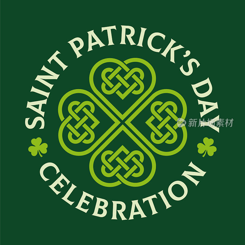 圣帕特里克节,绿色背景上有四叶草标志。