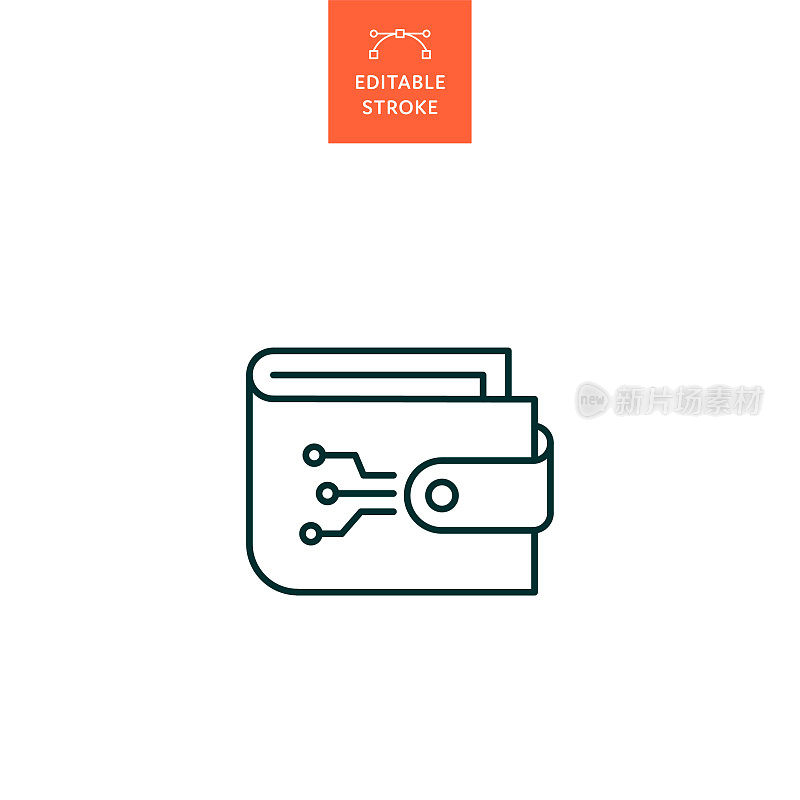 数字钱包线图标与可编辑的笔画。Icon适用于网页设计、移动应用、UI、UX和GUI设计。