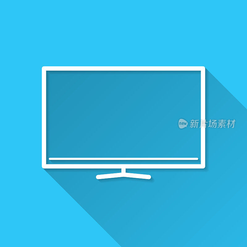 电视。图标在蓝色背景-平面设计与长阴影