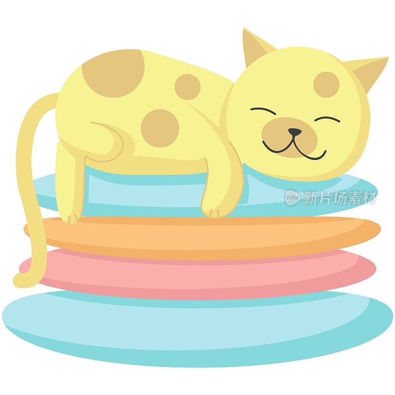 猫睡在枕头堆矢量图标卡通