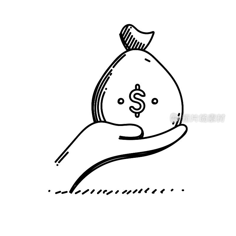 收入线图标，草图设计，像素完美，可编辑笔触。标志、标志、符号。