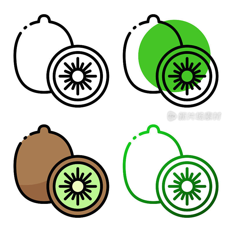 猕猴桃图标设计在四个变化的颜色