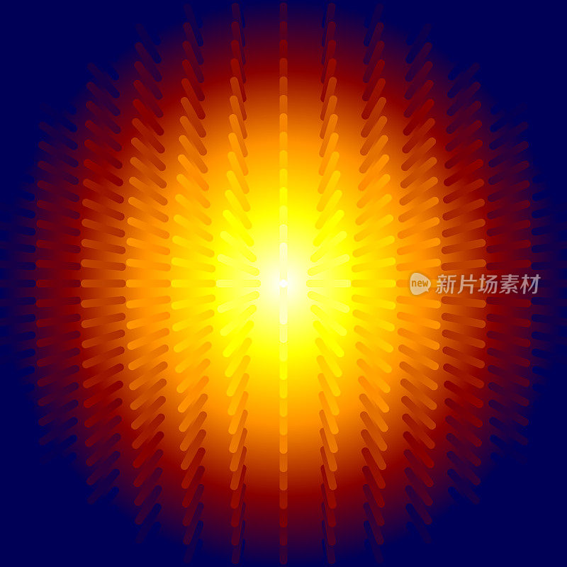 辐射同心梯度从阳光黄色到深蓝色与径向粗体线网格覆盖。