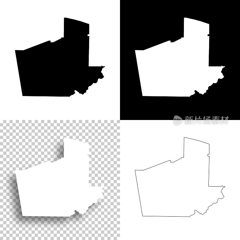 卡罗尔县，佐治亚州。设计地图。空白，白色和黑色背景