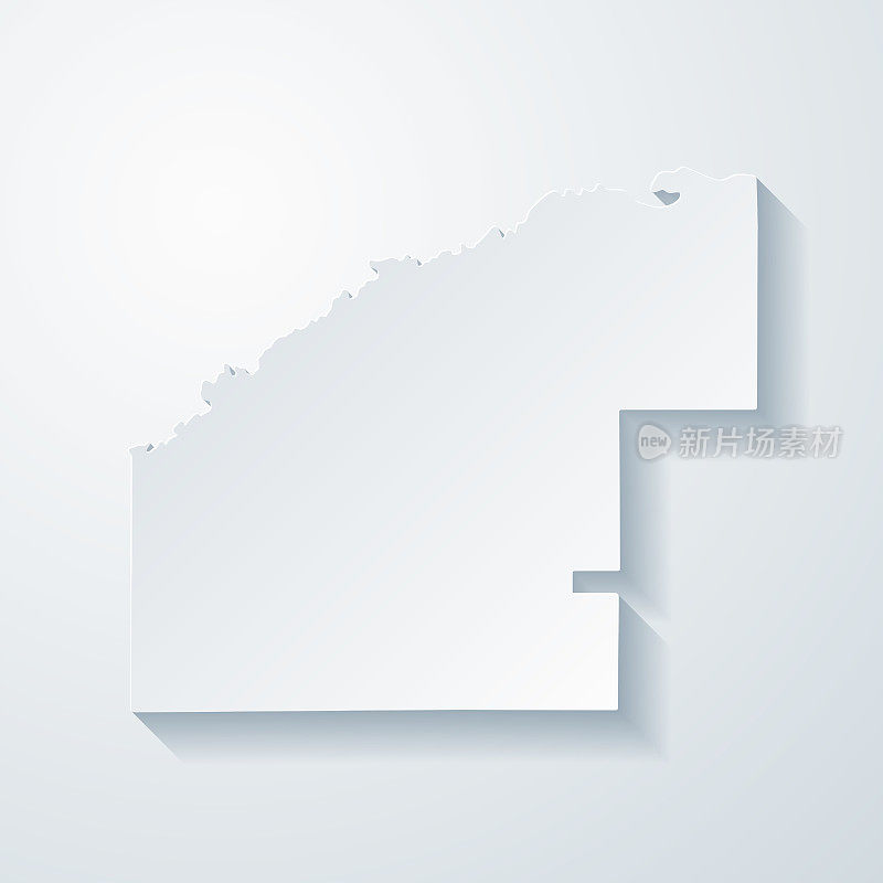 杰夫戴维斯县，乔治亚州。地图与剪纸效果的空白背景