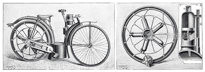 1895年小米设计的摩托车或汽车自行车
