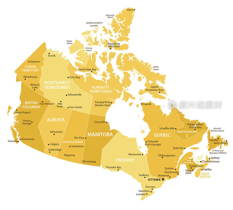 加拿大的地图。矢量彩色地图的加拿大
