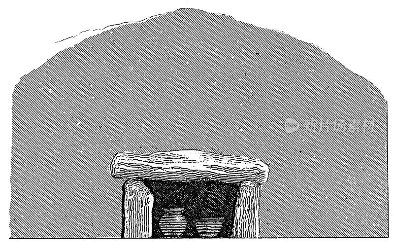 坟墓和骨灰盒(古董木刻)