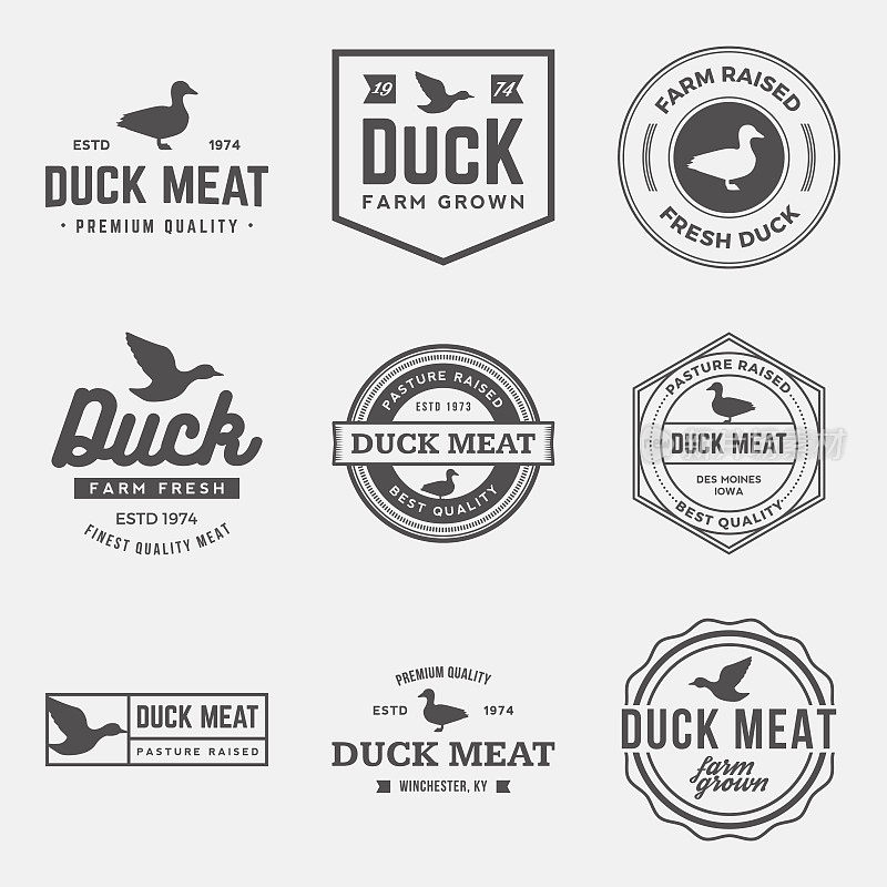 矢量集优质鸭肉标签和设计元素