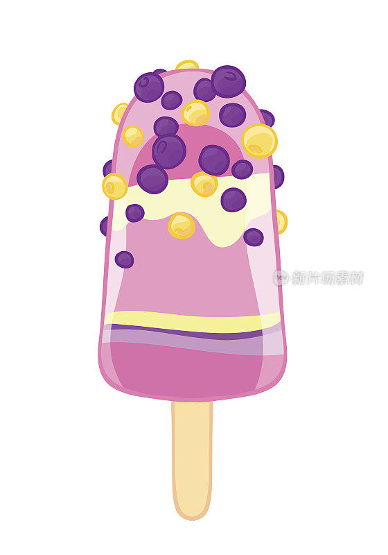 浆果冰棒的卡通素描。白色背景上孤立的甜冰淇淋。