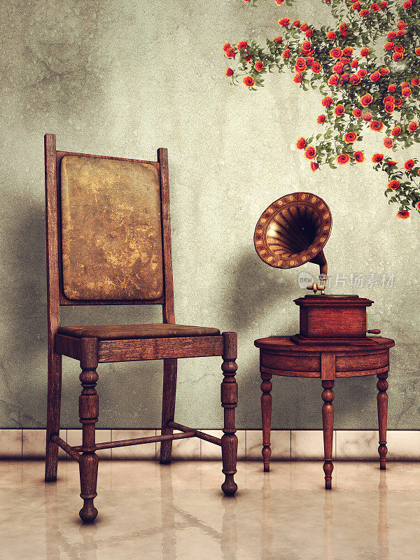老式椅子和留声机