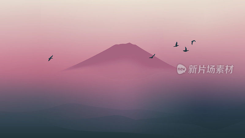 风景秀丽的日本富士山和美丽的黄昏天空