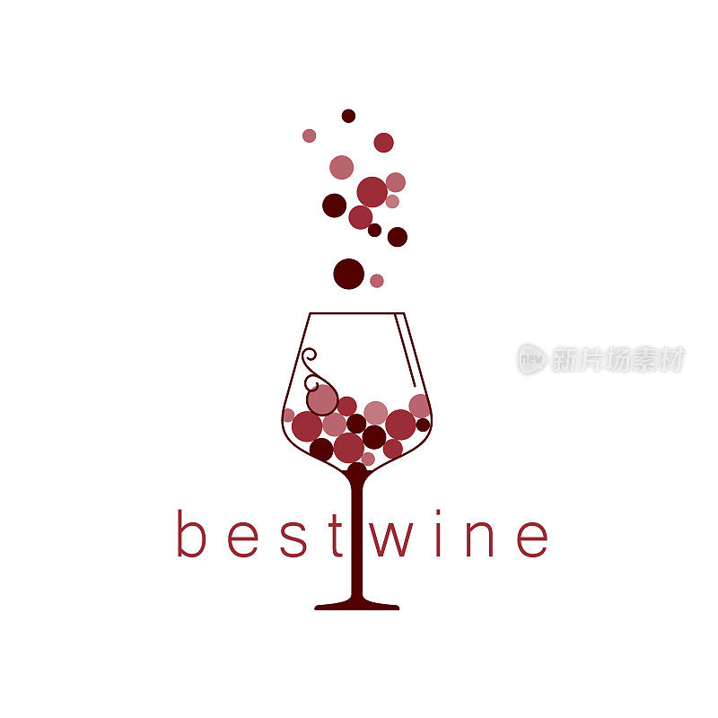 葡萄酒杯和葡萄。矢量信号图标。设计元素为菜单、酒庄、品酒、酒卡。