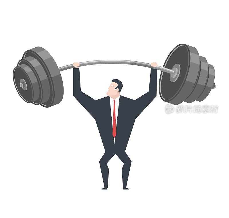 商人举重。老板是举重运动员。办公室生活矢量插图。