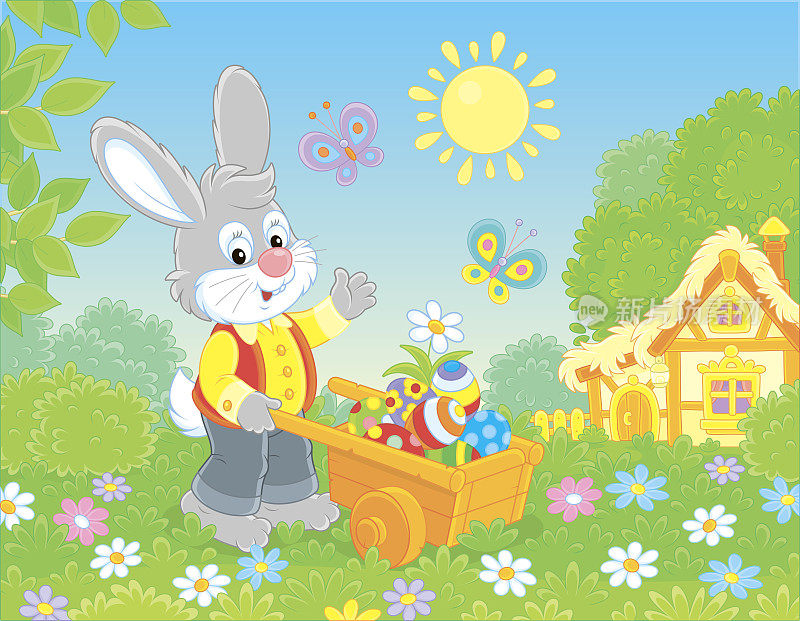 小兔子推着一手推车彩蛋