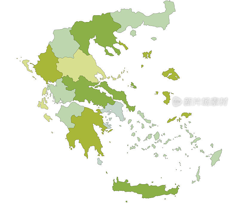 高度详细的可编辑的政治希腊地图与分离的层。