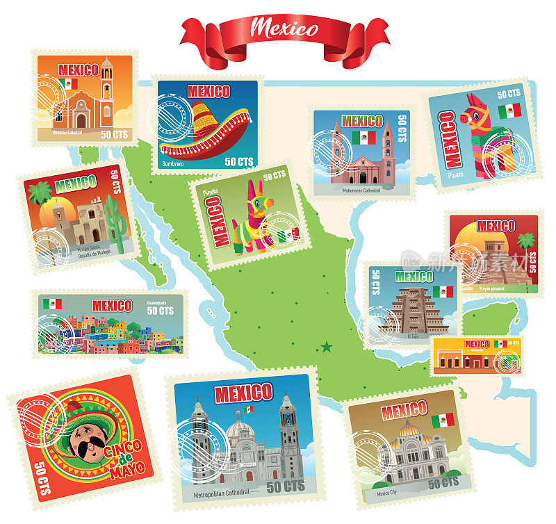 墨西哥邮票及地图