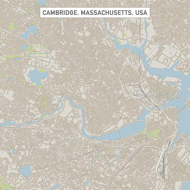 马萨诸塞州剑桥市美国城市街道地图