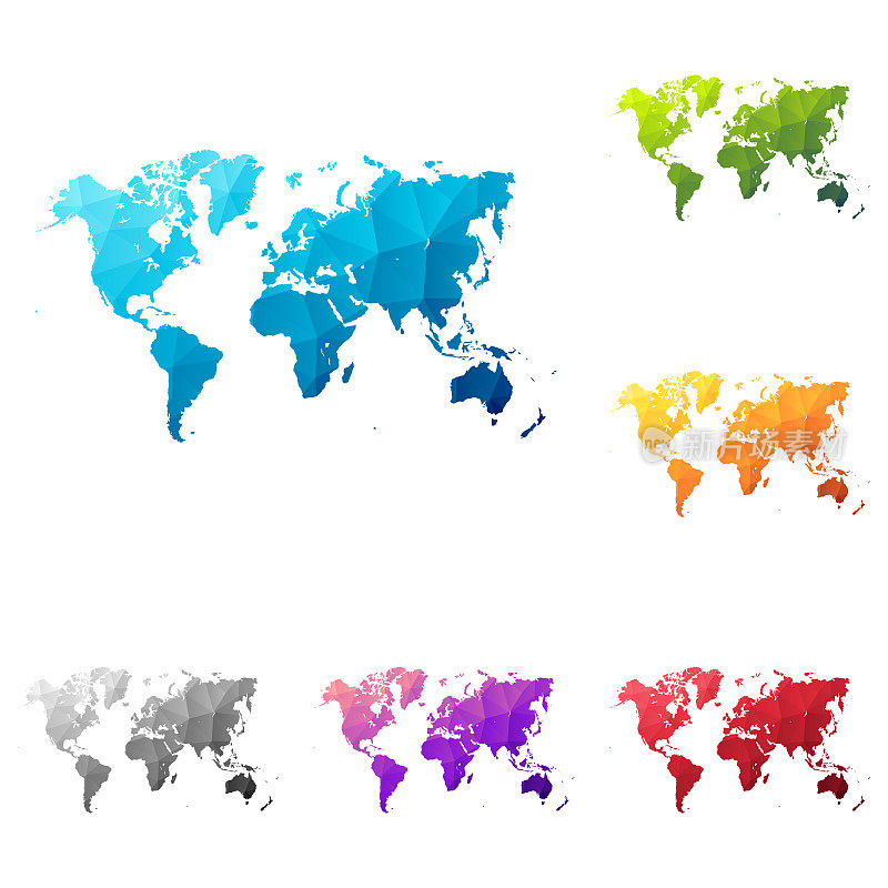 世界地图在低多边形风格-彩色多边形几何设计