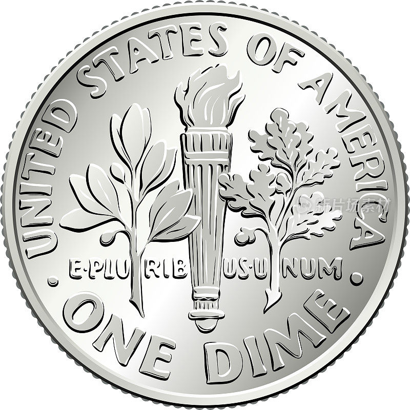 美国十美分硬币的反面