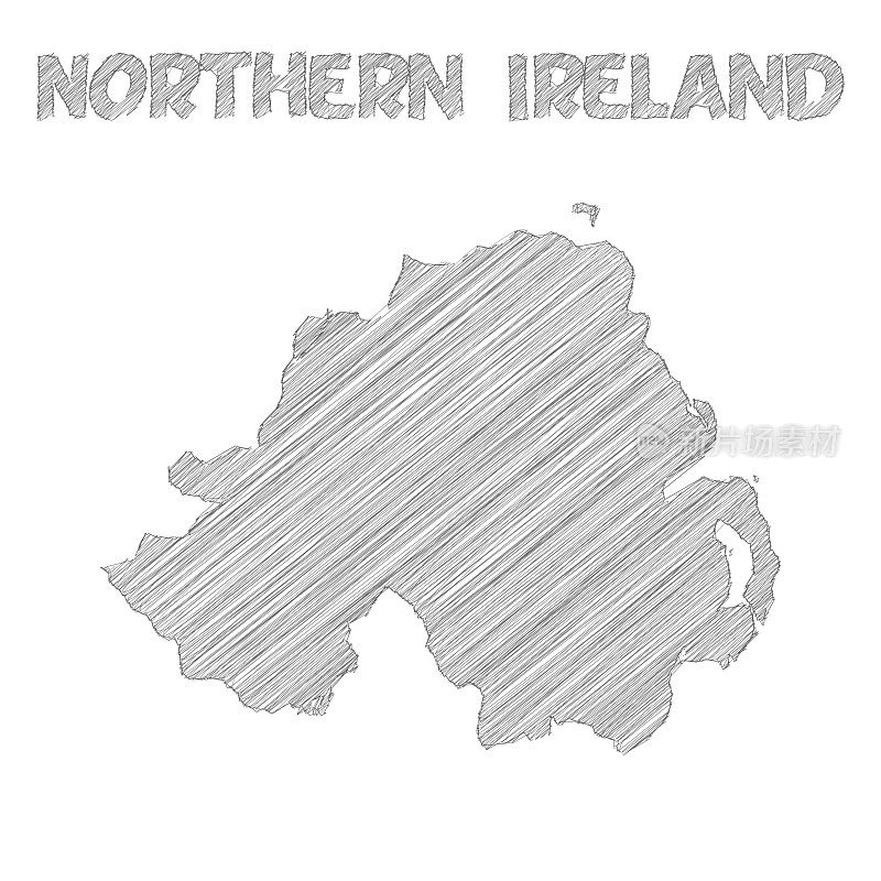 北爱尔兰地图手绘在白色背景上