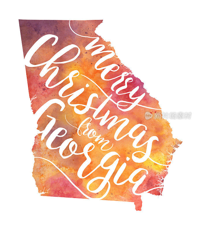 乔治亚州地图与圣诞快乐从乔治亚州文字水彩地图栅格插图